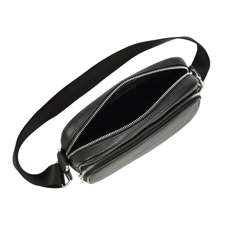 Men's Real Leather Messenger Trendy Shoulder Bag Organiser Zipped Pockets Ace Black