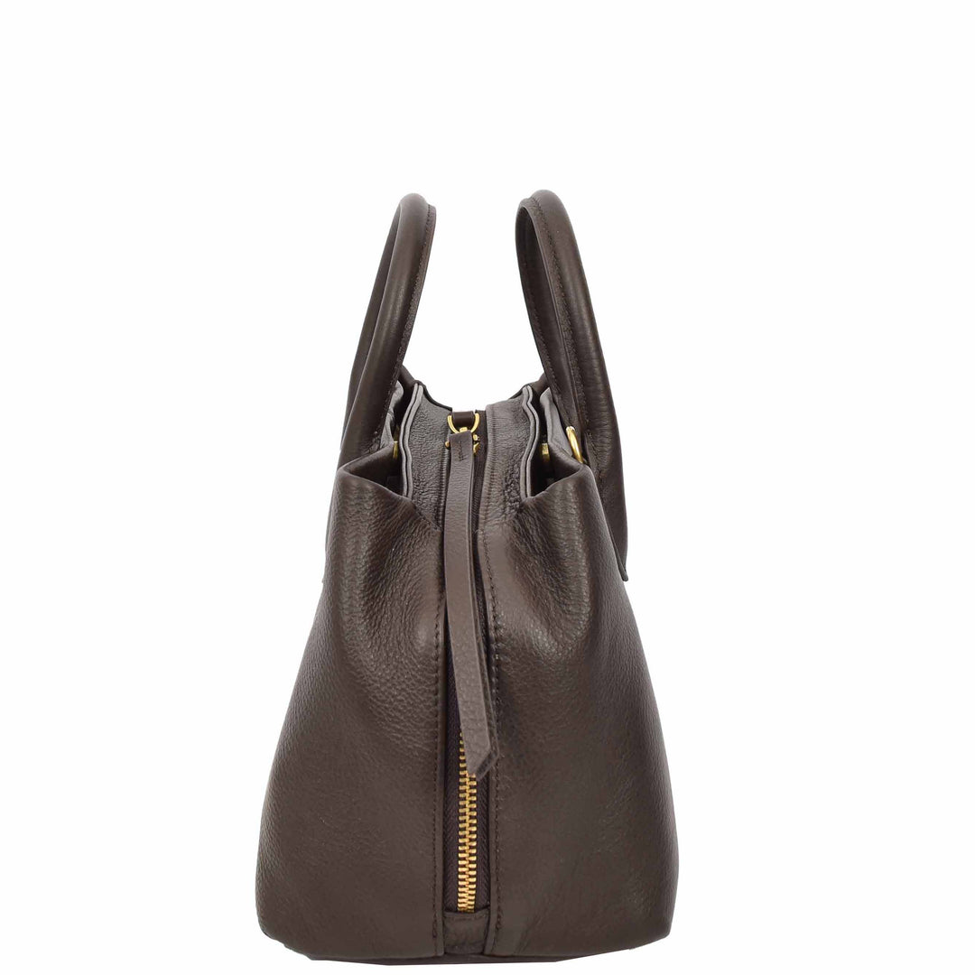 Women's Leather Structured Tote Handbag Detachable Strap Ingrid Brown 2