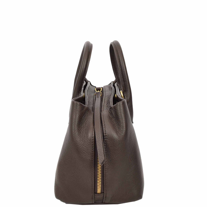 Women's Leather Structured Tote Handbag Detachable Strap Ingrid Brown 2