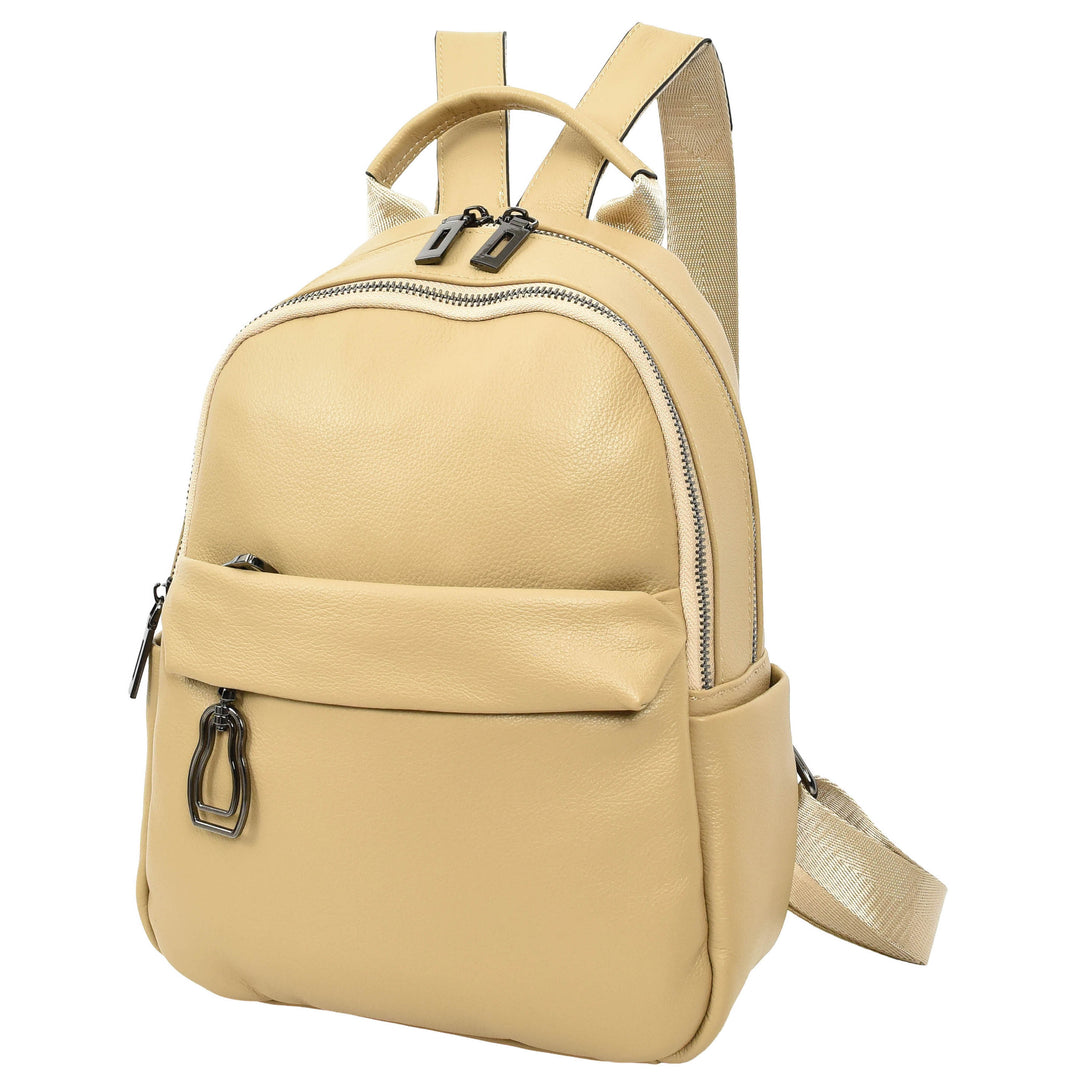 Women’s Organiser Rucksack Soft Leather Backpack Casual Daypack Kaia Apricot 8