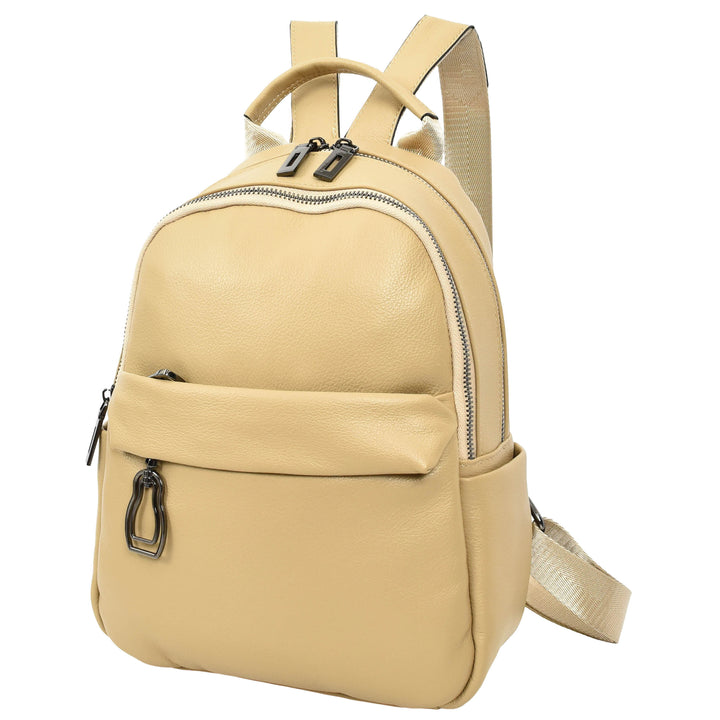 Women’s Organiser Rucksack Soft Leather Backpack Casual Daypack Kaia Apricot 8