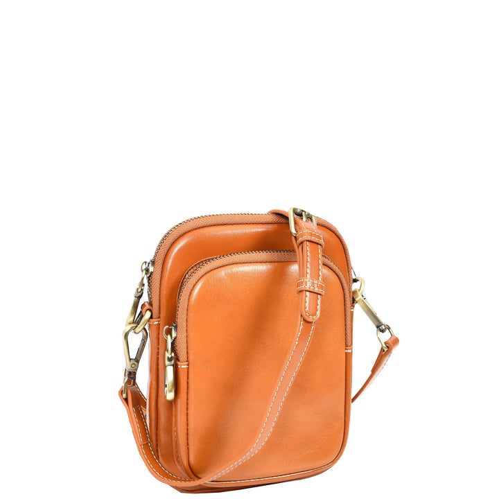 Womens Real Leather Sling Pouch Small Crossbody Bag Isobel Tan