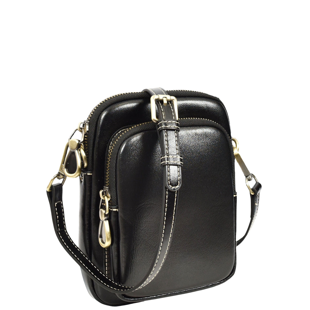 Womens Real Leather Sling Pouch Small Crossbody Bag Isobel Black