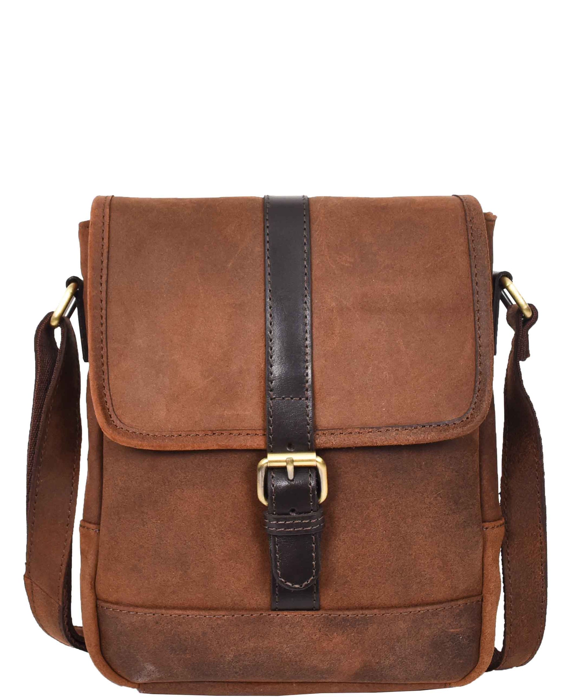 Leather Man Flight Bag Mens Cross Body Messenger Medium Odin Brown 3