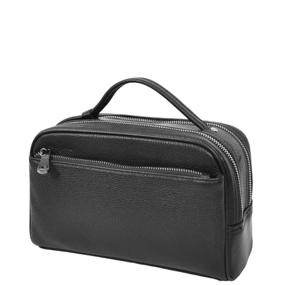 Real Leather Toiletry Wash Bag Alexander Black 2