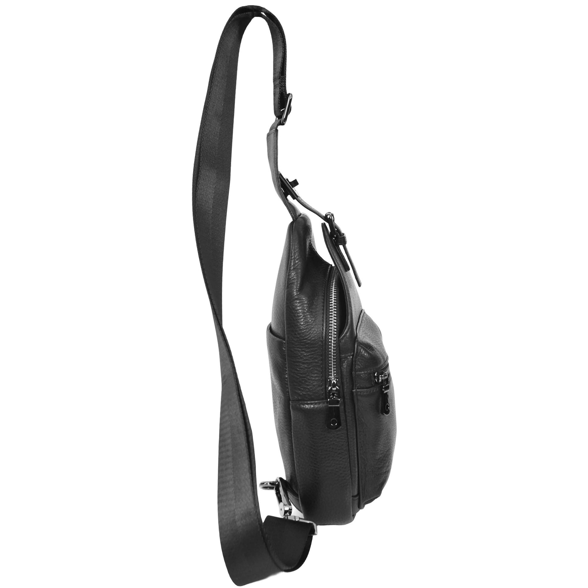 Real Leather Cross Body Chest Bag Phoenix Black 3