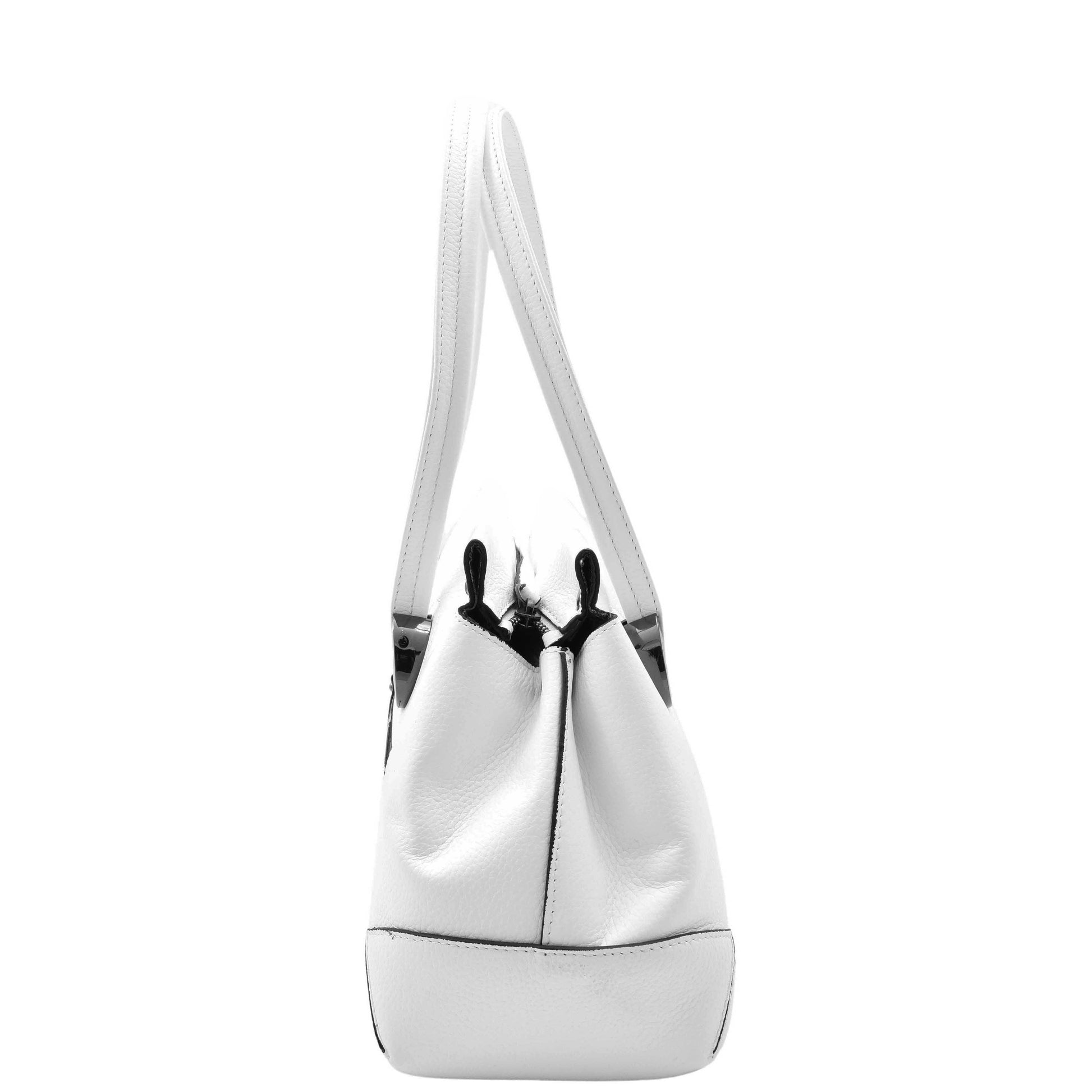 Leather Shoulder bag For Women Zip Medium Tote Handbag Susan White 3