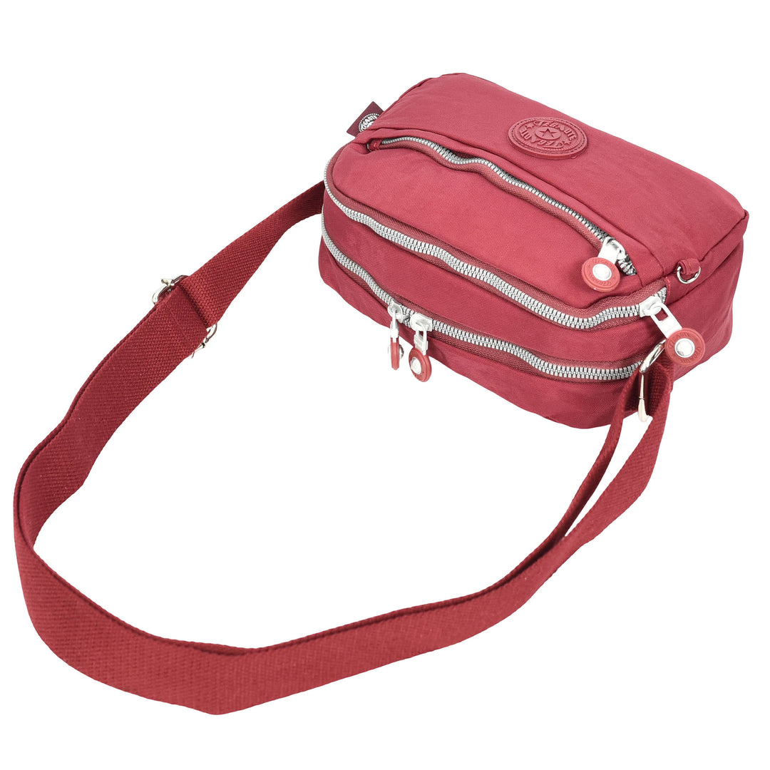 Womens Small Cross Body Bag Travel Organiser Sling Pouch Anya Burgundy