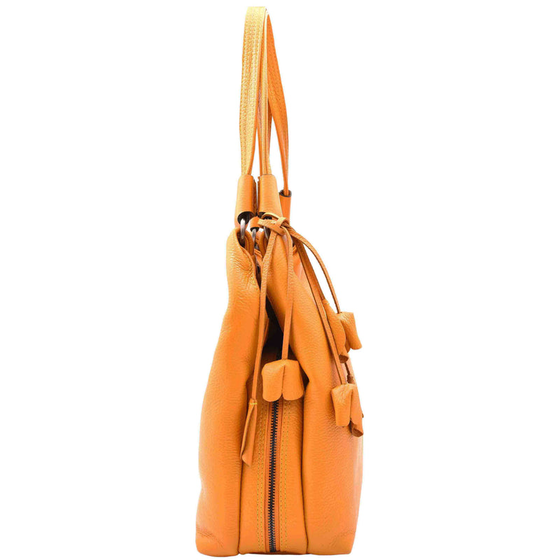 Womens Leather Shoulder Zip Opening Large Hobo Bag Kimberly Yellow 3