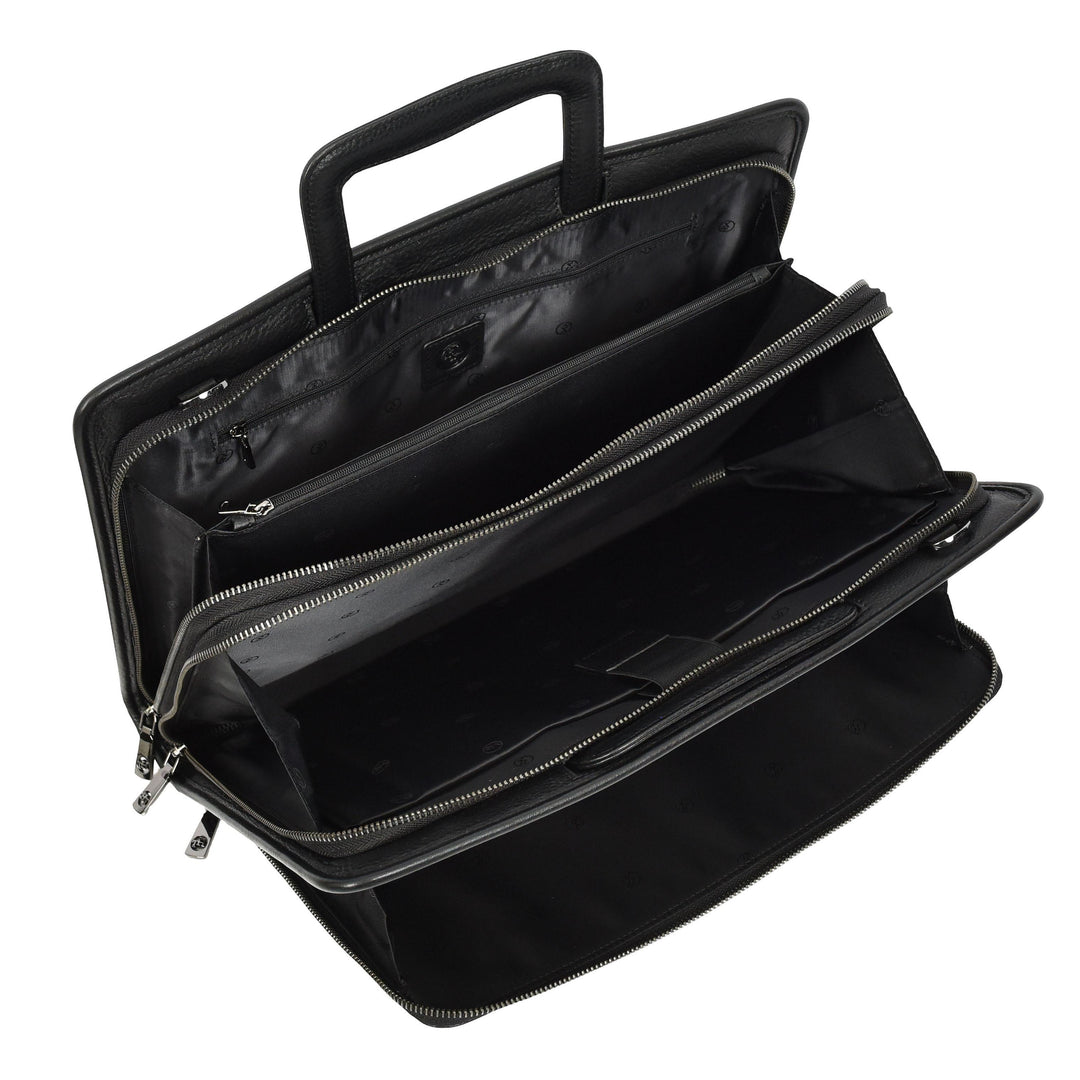 Men’s Leather Business Briefcase Laptop Work Bag with Crossbody Shoulder Strap Raya Black