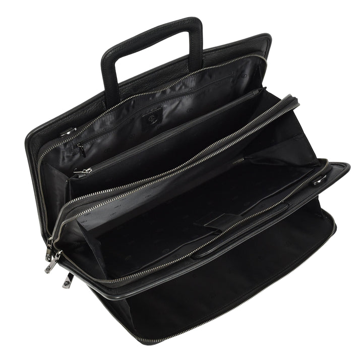 Men’s Leather Business Briefcase Laptop Work Bag with Crossbody Shoulder Strap Raya Black