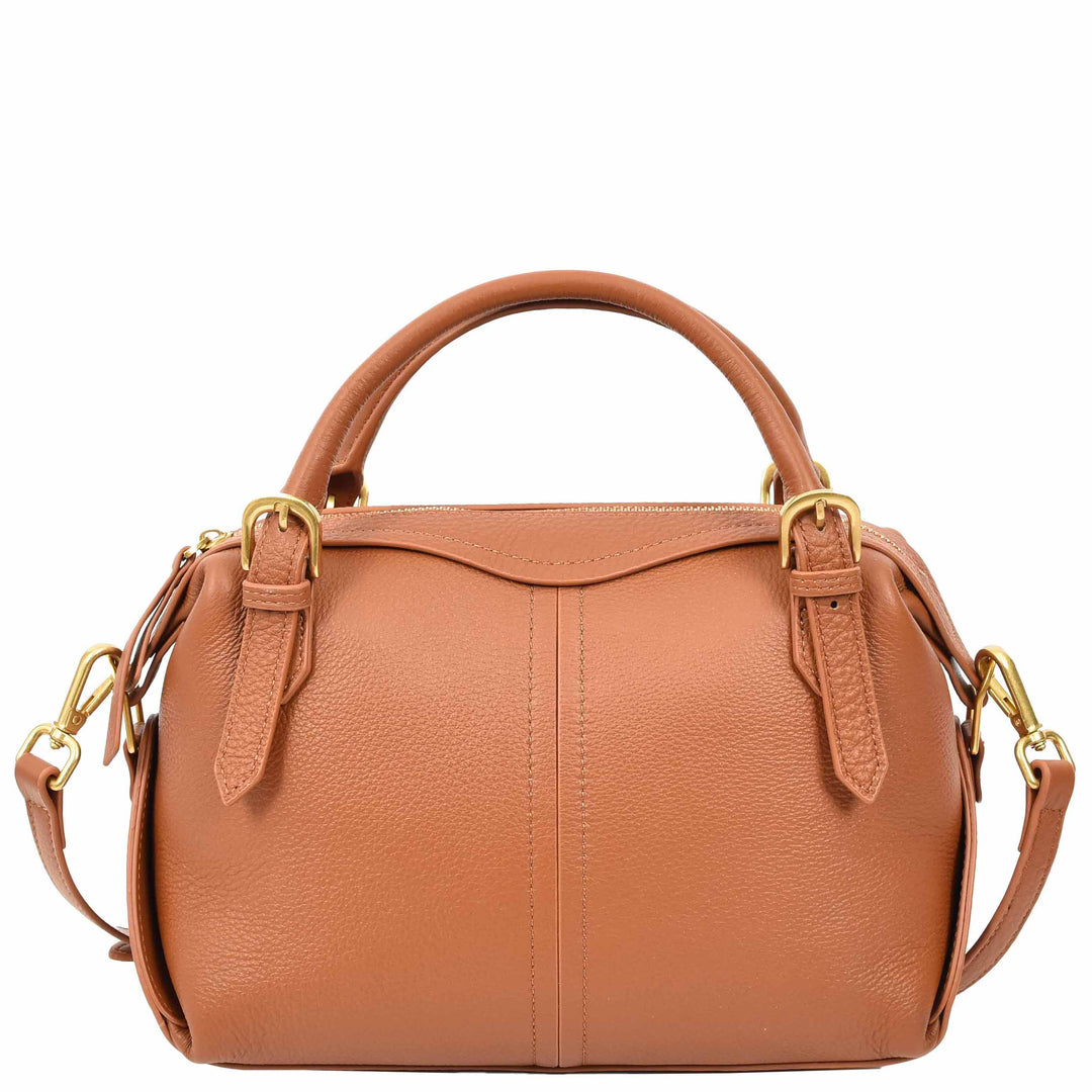 Women's Leather Satchel Handbag Top Handle Crossbody Purse Freya Brown 2