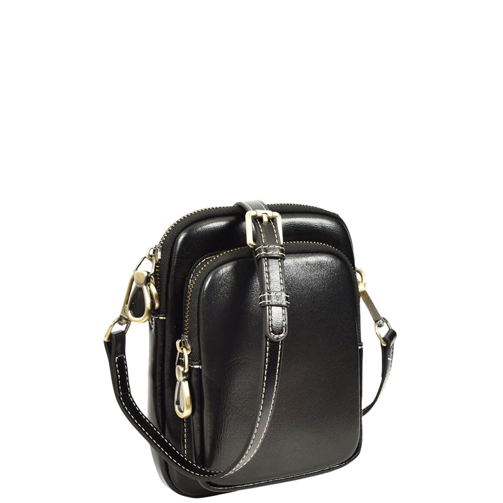 Womens Real Leather Sling Pouch Small Crossbody Bag Isobel Black