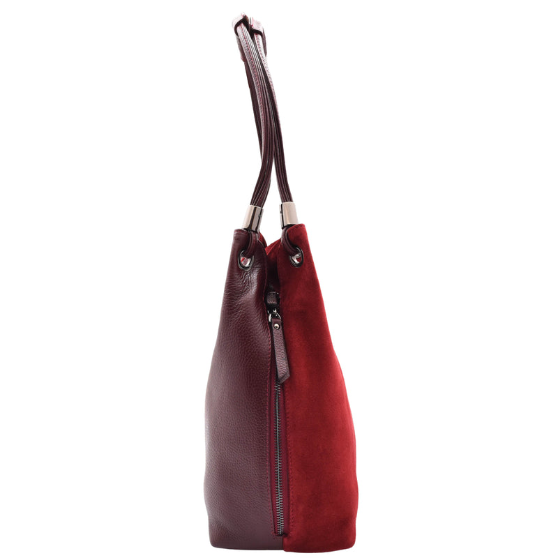 Womens Leather Suede Shoulder Bag Zip Large Burgundy Hobo Audrey 3