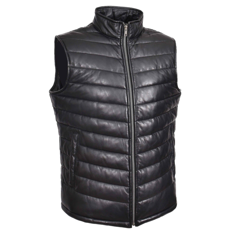 Mens Leather Puffer Waistcoat Body Warmer Vest Wilder Black 3