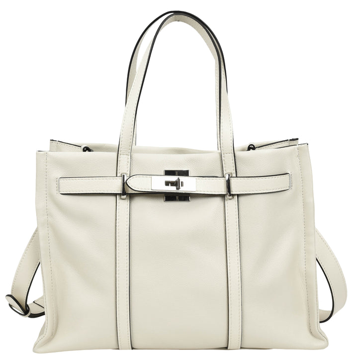 Women's Real Leather Handbag Detachable Strap Shoulder Bag Raven White 9
