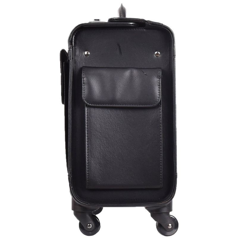4 Wheel Spinner Leather Pilot Case Flight Carry on Cabin Bag HOL966 Black 3