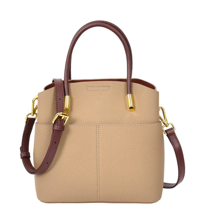 Womens Leather Top Handle Bag Ella Beige