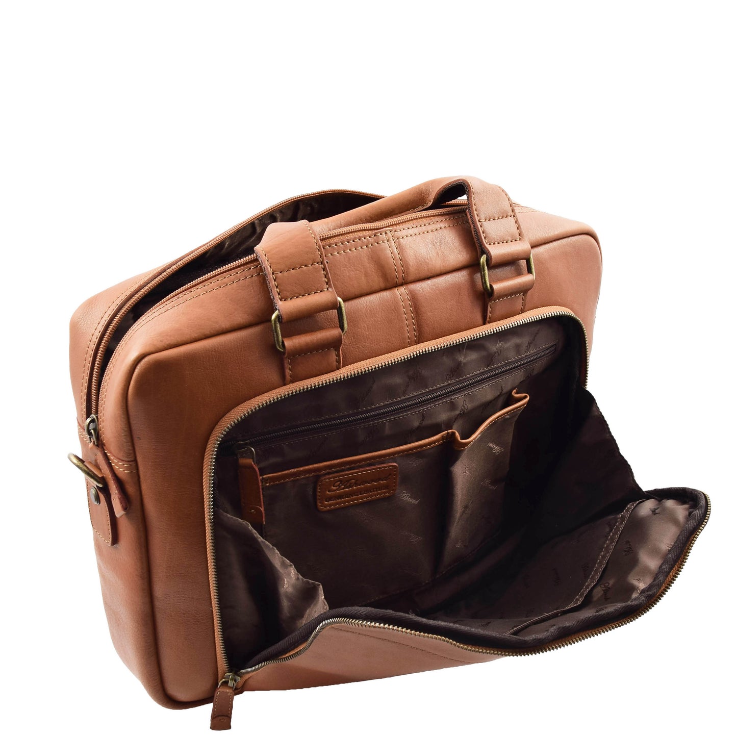 Mens Leather Laptop Organiser Briefcase HL341 Tan 3