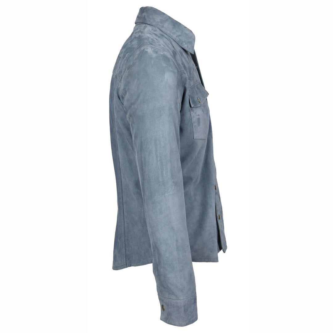 Mens Real Goat Suede Shirt Western Trucker Jacket Oliver Denim Blue 3
