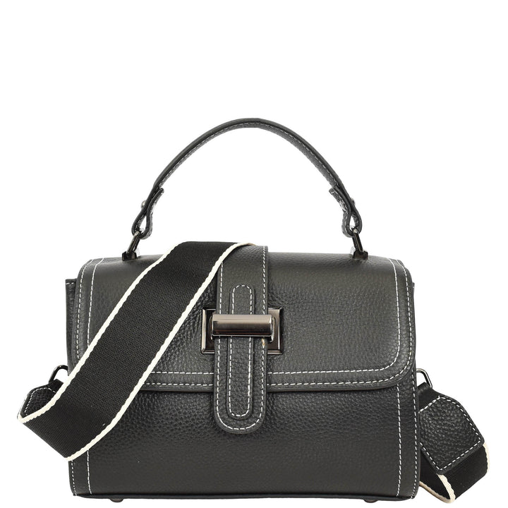 Womens Leather Shoulder Handbag Top Handle Crossbody Bag Polly Black 8
