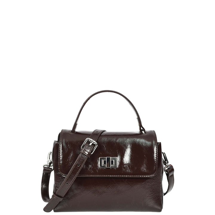 Womens Real Leather Handbag Mini Top-Handle Tote Style Aria Brown