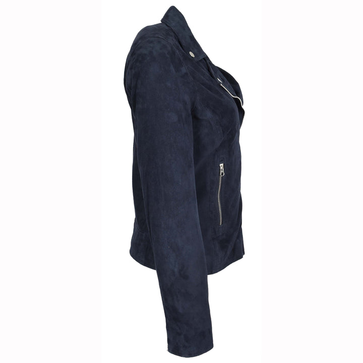 Women's Genuine Goat Suede Biker Jacket Lola Navy Blue 3