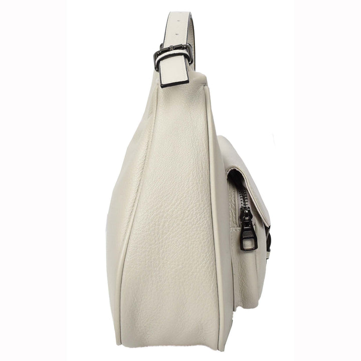 Womens Classic Genuine Leather Shoulder Bag Liora White 3