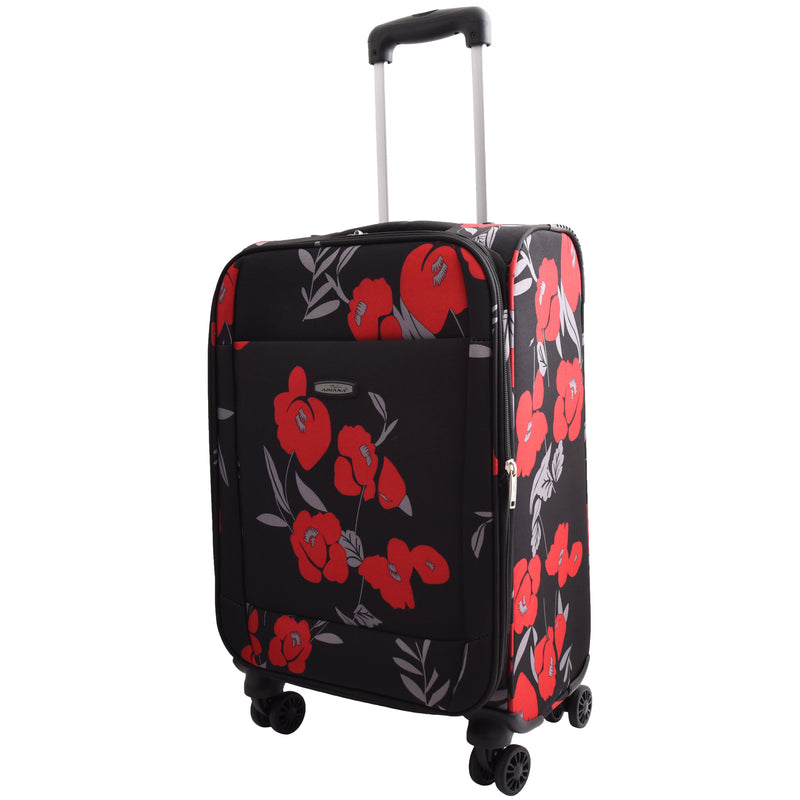Expandable Four Wheel Flower Print Soft Shell Suitcases Black 3