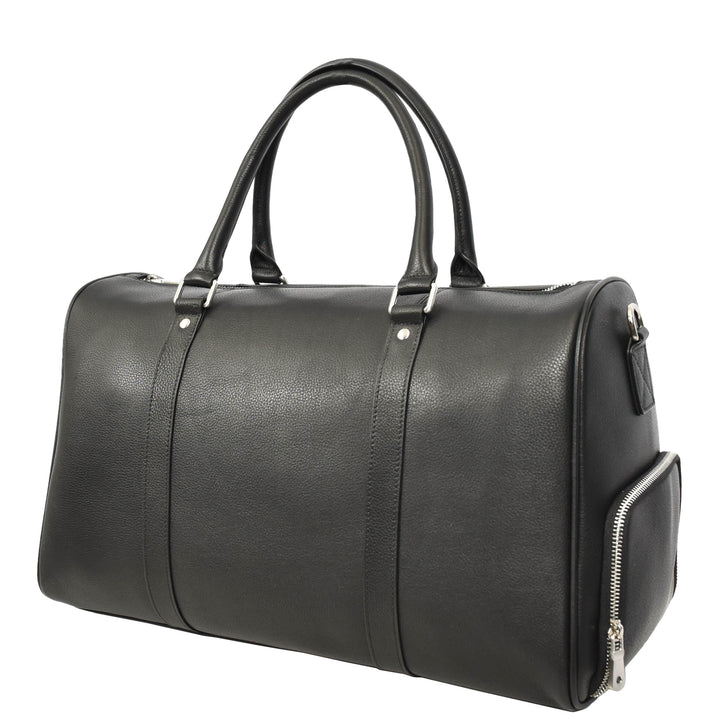 Men's Real Leather Holdall Weekend Duffel Bag Reeve Black 3