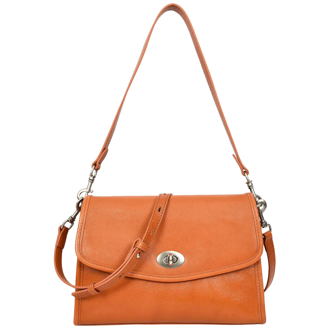 Women's Genuine Leather Flap-Over Crossbody Shoulder Bag with 2-in-1 Style Arden Tan