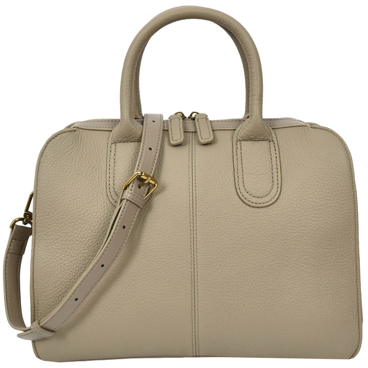 Womens Real Leather Handbag Classic Organiser Top-Handle Style Meadow Grey-1