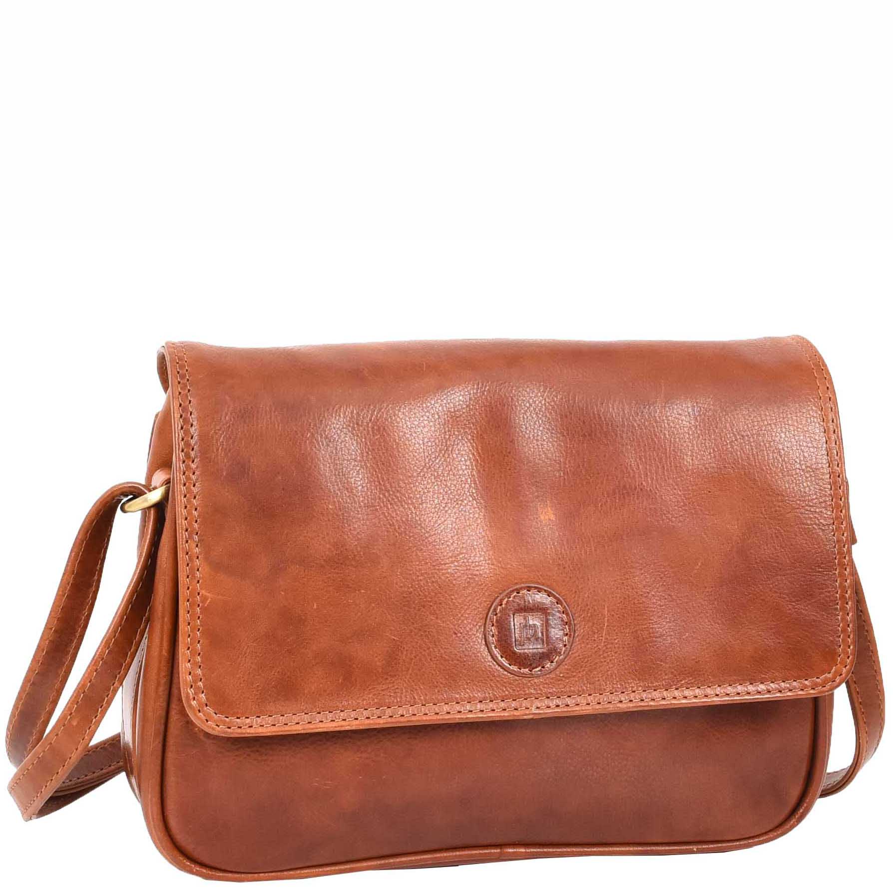 Womens Cross Body Real Leather Messenger Bag Flap HOL7002 Cognac 3