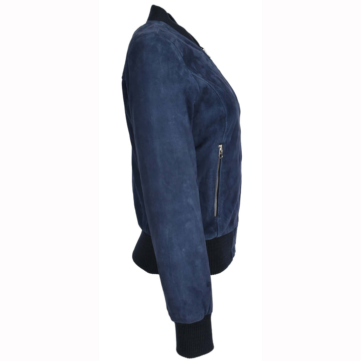 Womens Real Goat Suede Bomber MA-1 Jacket Faye Blue 3