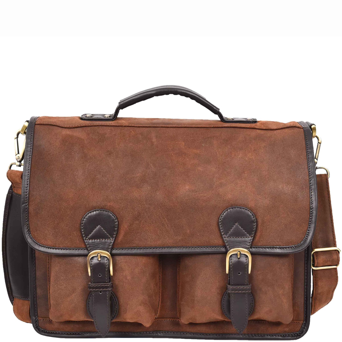 Mens Real Leather Organiser Laptop Bag Vintage Brown Briefcase Finn 3