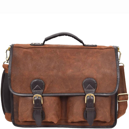 Mens Real Leather Organiser Laptop Bag Vintage Brown Briefcase Finn 3