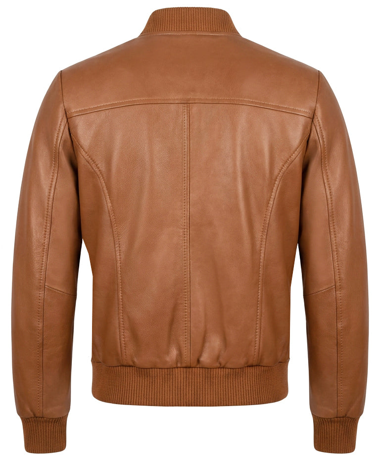 Womens Real Leather Varsity Bomber Jacket Faye Tan