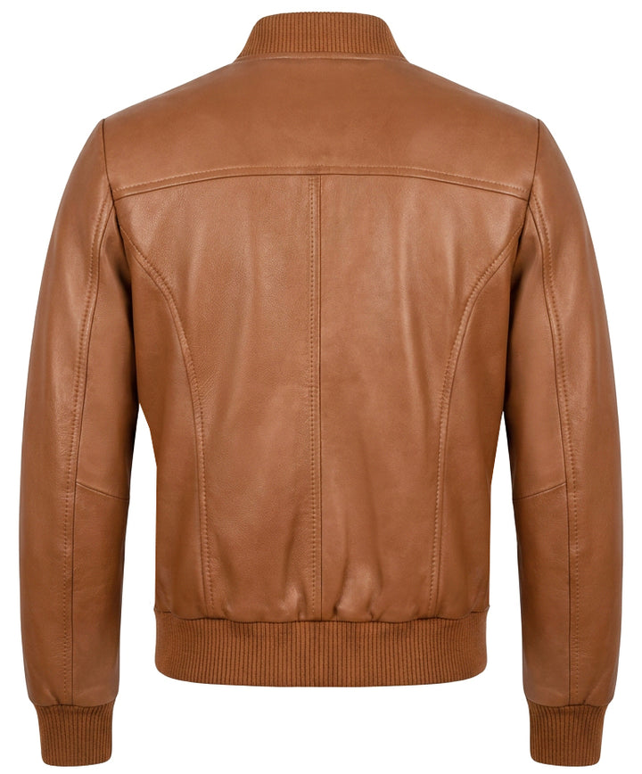 Womens Real Leather Varsity Bomber Jacket Faye Tan