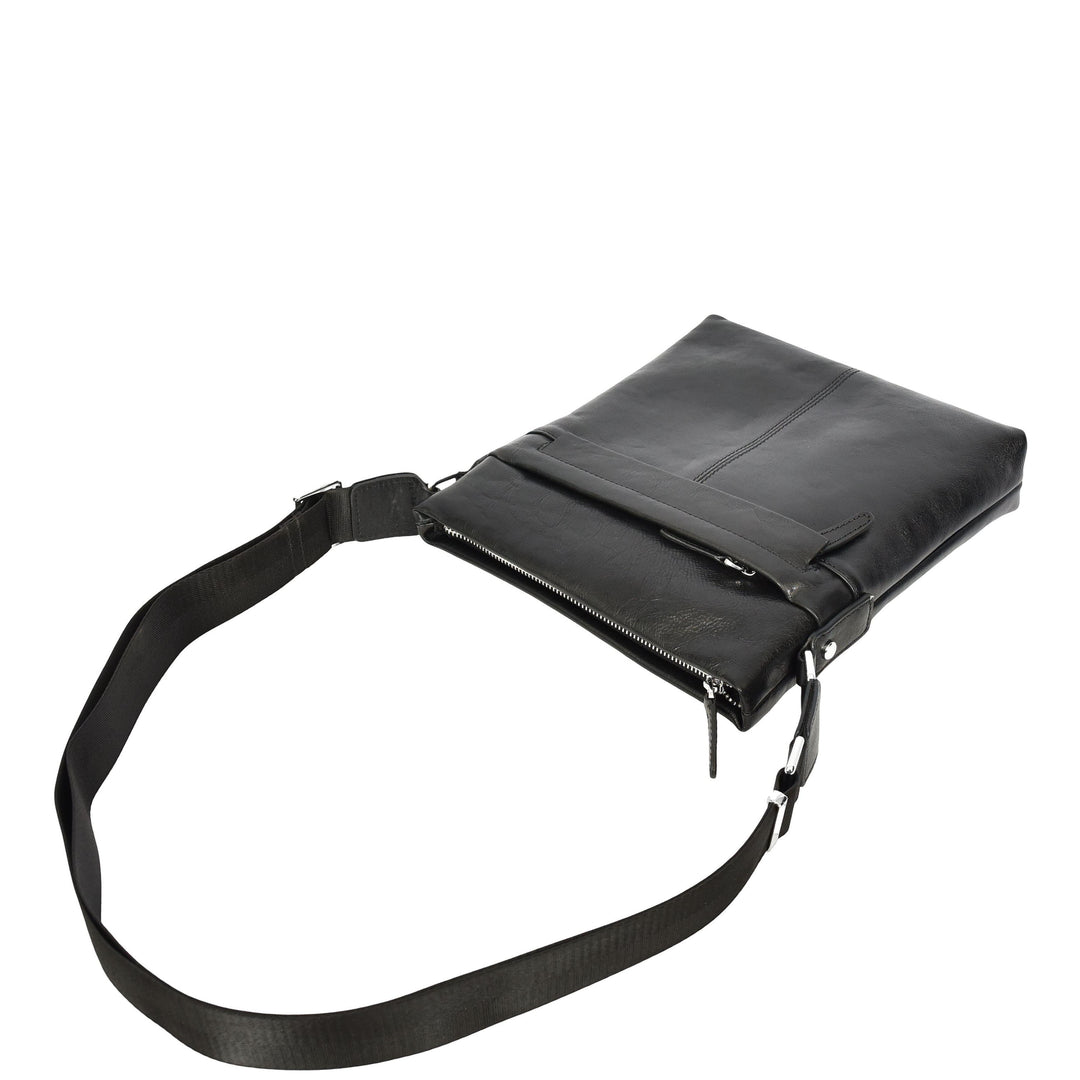 Mens Real Leather Cross body Bag Messenger Shoulder Flight Bag Classic Design Zion Black