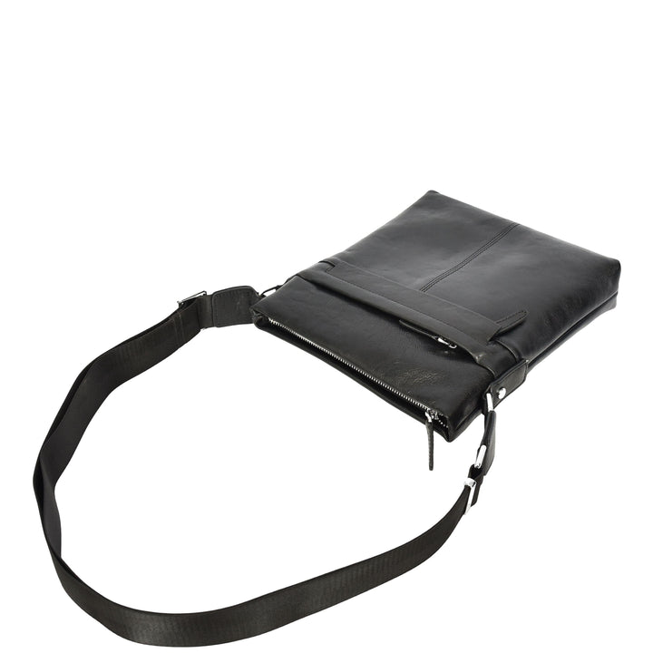 Mens Real Leather Cross body Bag Messenger Shoulder Flight Bag Classic Design Zion Black