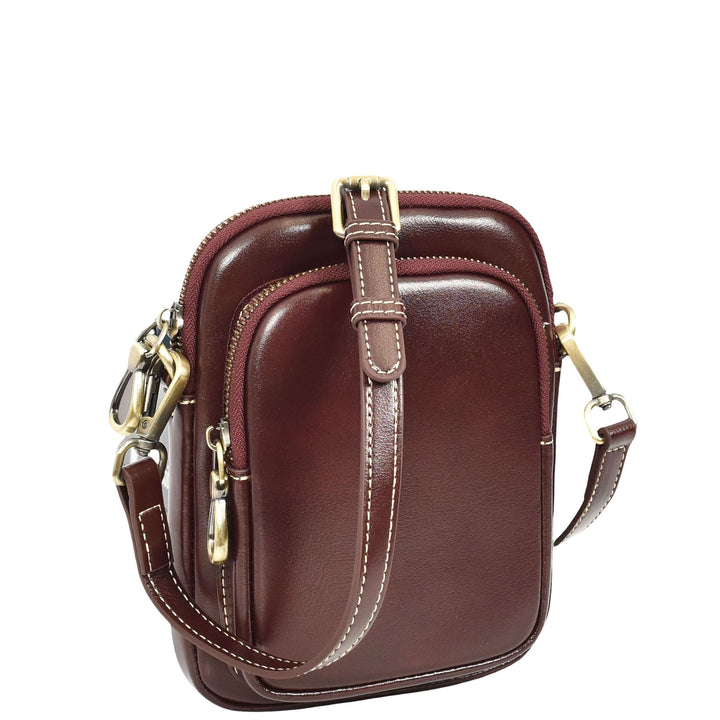 Womens Real Leather Sling Pouch Small Crossbody Bag Isobel Burgundy