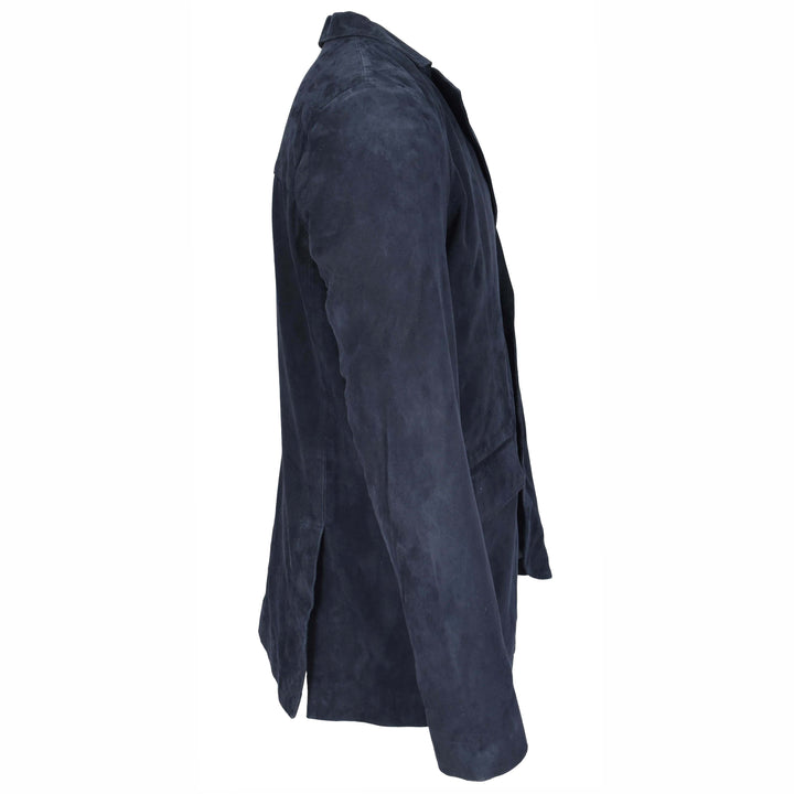 Mens Real Goat Suede Blazer Two Button Classic Jacket Zavi Navy 4