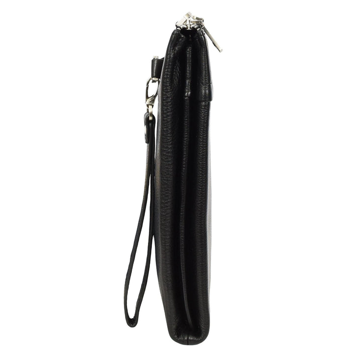 Real Leather Zip Around Folio Bag Underarm Documents Tablet Organiser Kylo Black