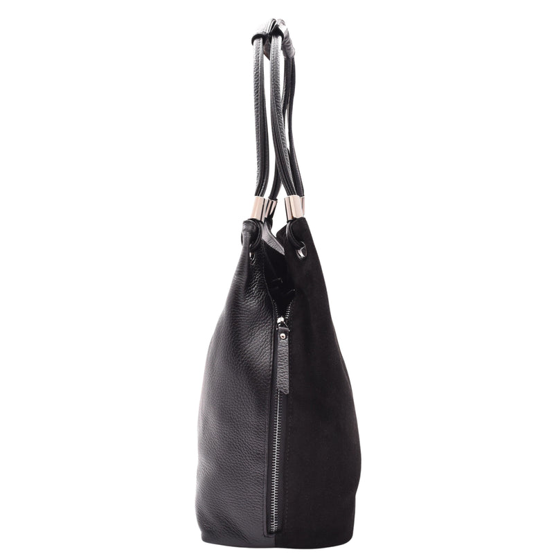 Womens Leather Suede Shoulder Bag Zip Large Black Hobo Audrey 3