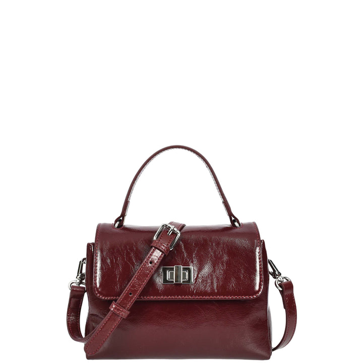 Womens Real Leather Handbag Mini Top-Handle Tote Style Aria Burgundy