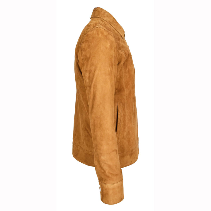 Mens Real Goat Suede Jacket Classic Zip Box Style Larry Cognac 3