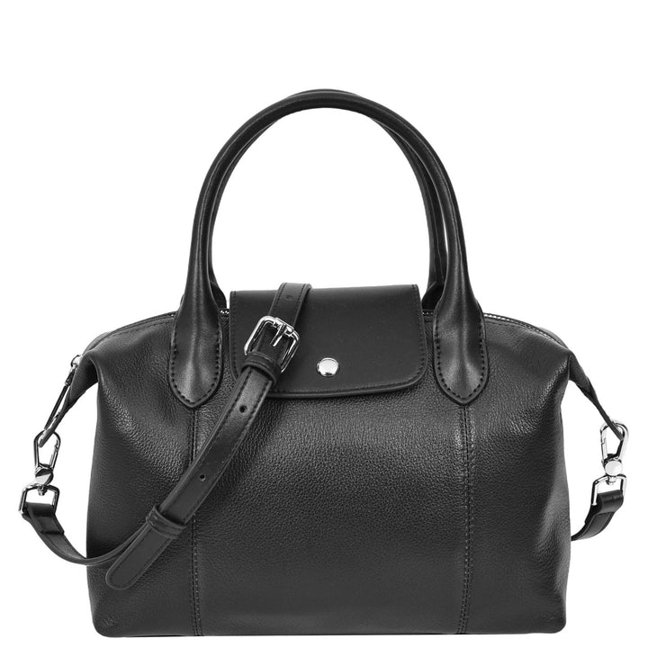 Womens Real Leather Handbag Small Top-Handle Tote Style Quinn Black