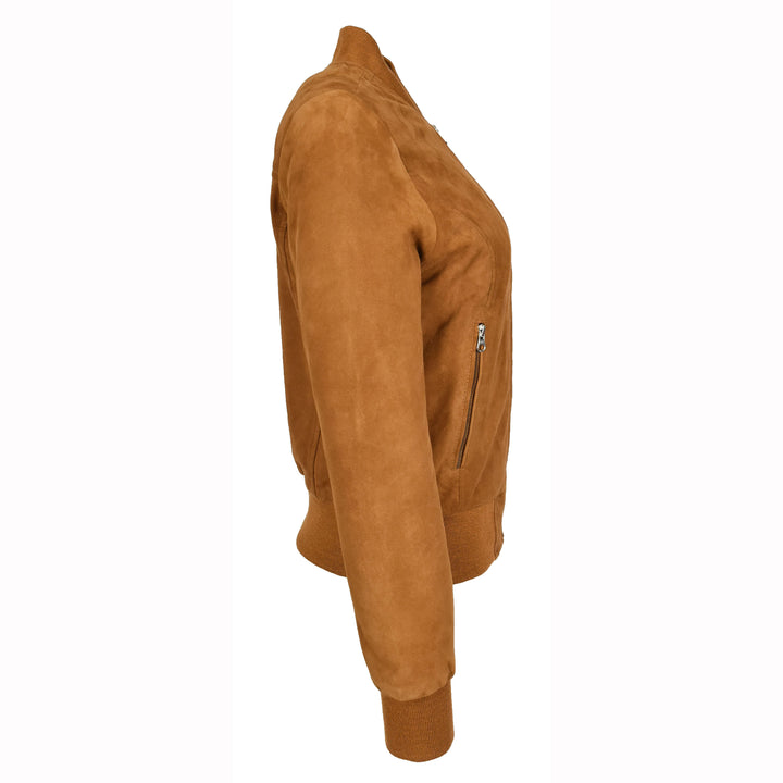 Womens Real Goat Suede Bomber MA-1 Jacket Faye Cognac 3