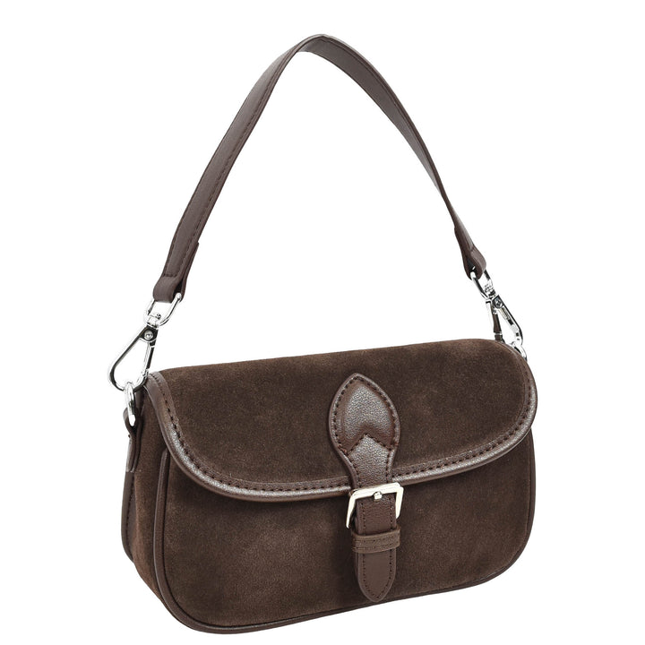Women’s Real Suede Crossbody Bag Small Handbag Elodie Black Coffee 9