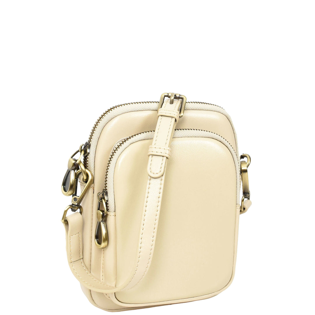 Womens Real Leather Sling Pouch Small Crossbody Bag Isobel Off White